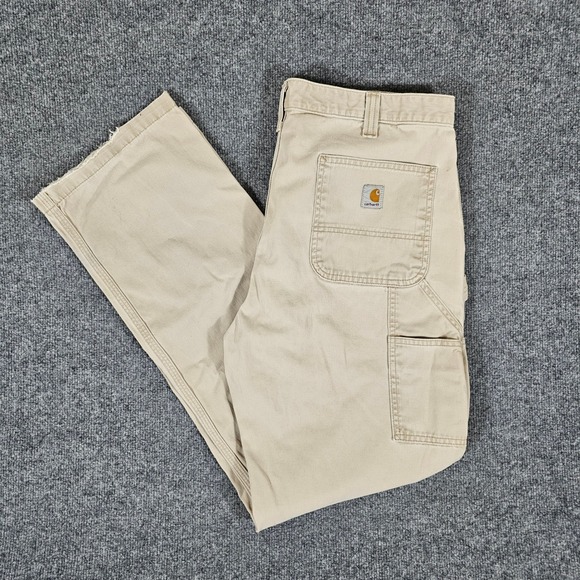 Carhartt Relaxed Fit Carpenter Pants Beige Mens Tag Size 38x34 Act Sz 36x32 - Picture 1 of 8
